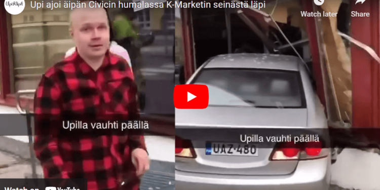 Upi ajoi seinään autolla